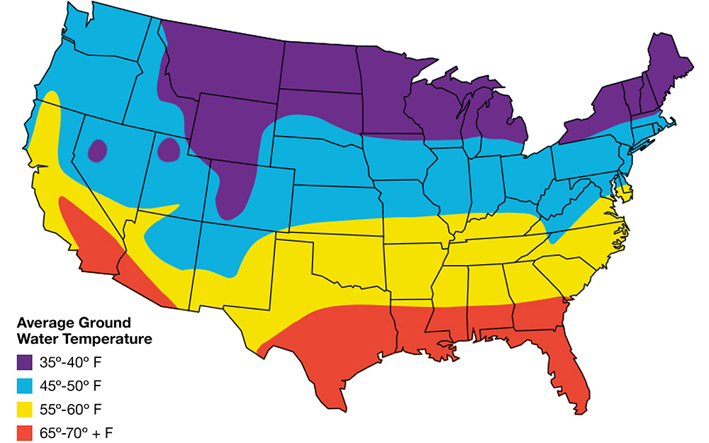 US groundwater temperature map